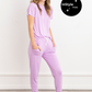 Crew Neck Bamboo Jogger Pants Pajama Set Pink