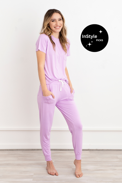 Crew Neck Bamboo Jogger Pants Pajama Set Lilac