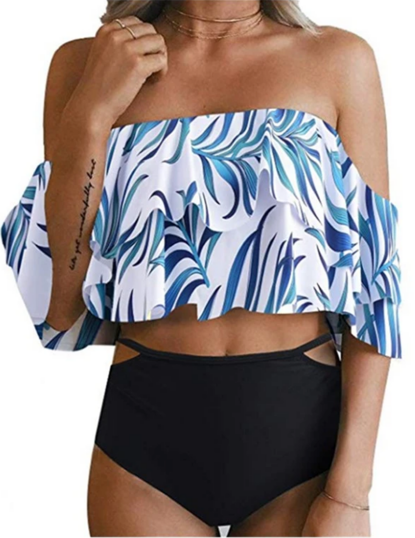 HIGH WAIST OFF SHOULDER RUFFLE BIKINI