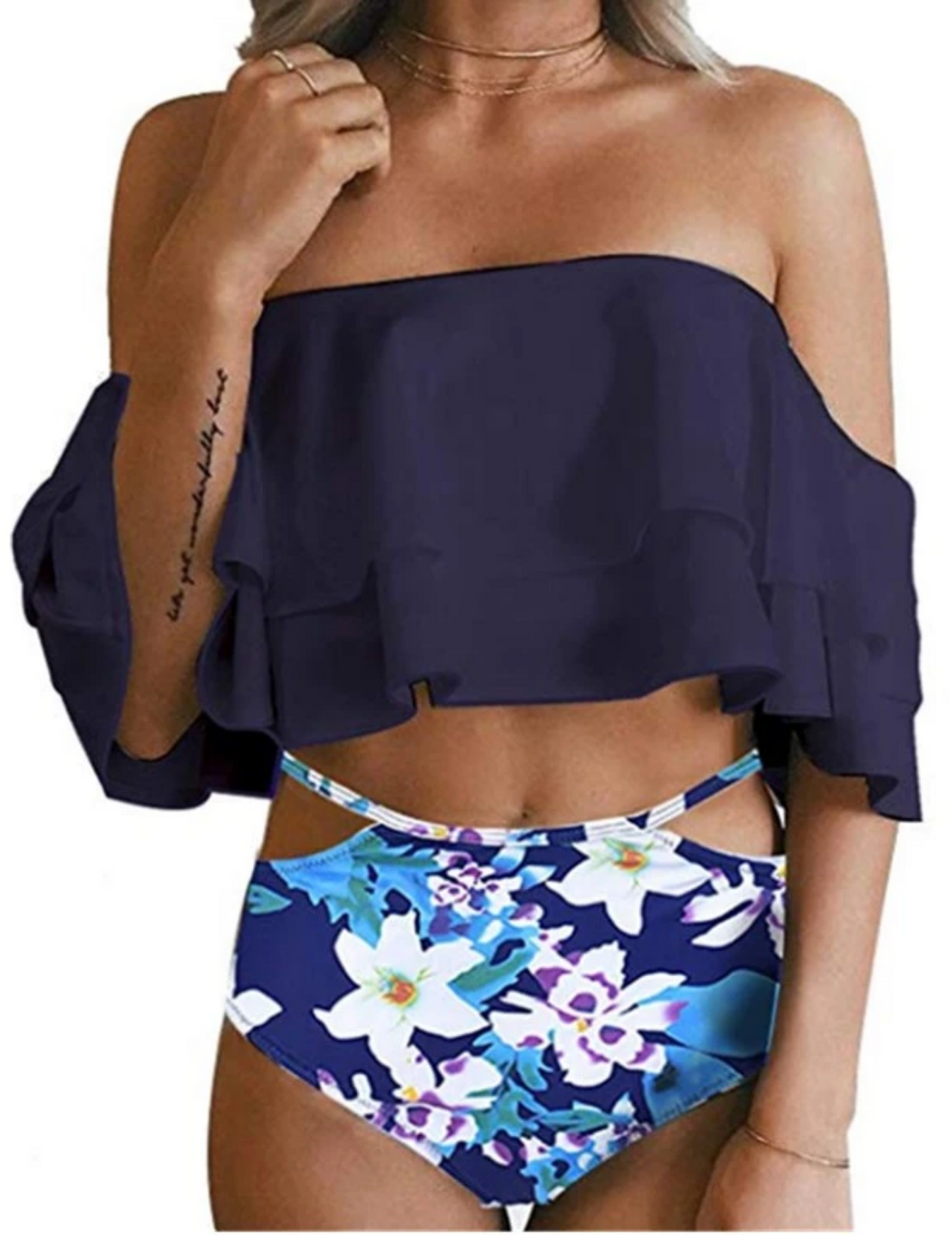 HIGH WAIST OFF SHOULDER RUFFLE BIKINI