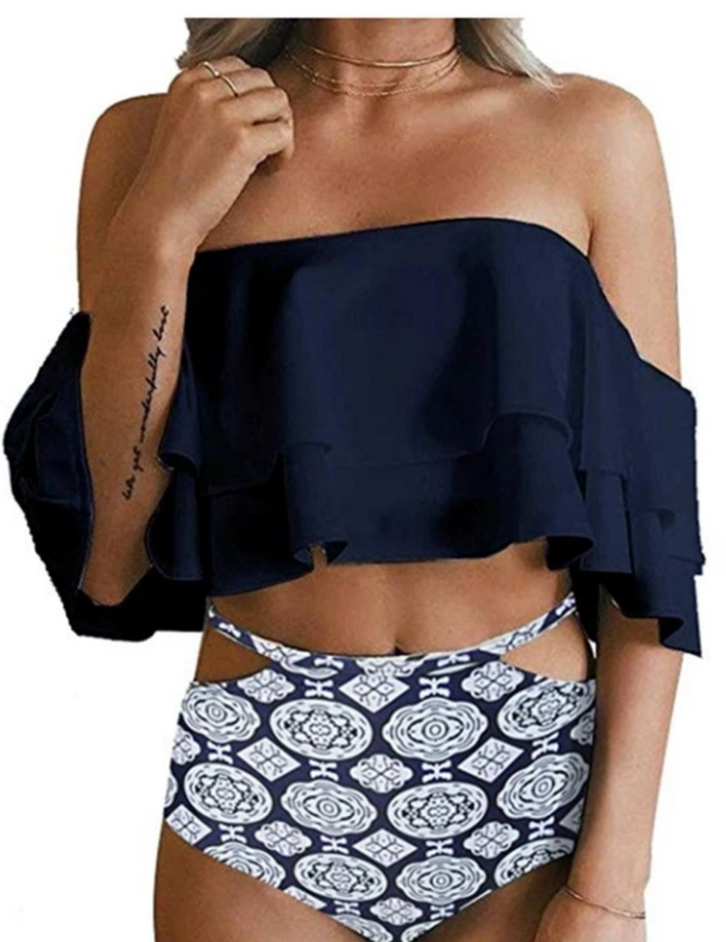 HIGH WAIST OFF SHOULDER RUFFLE BIKINI