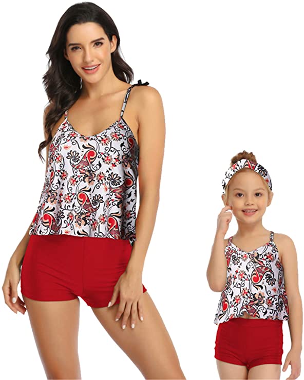 Mommy and Me 2 Piece Red Paisley Tankini