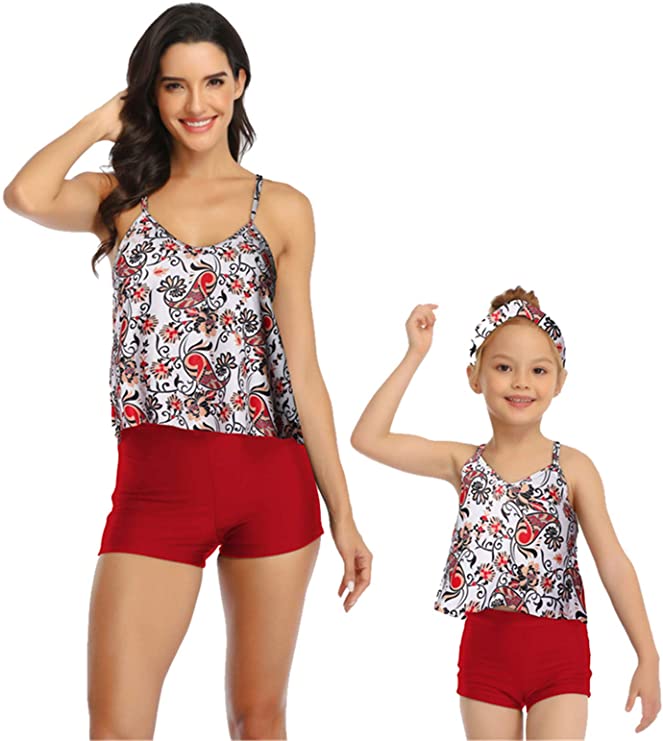 Mommy and Me 2 Piece Red Paisley Tankini