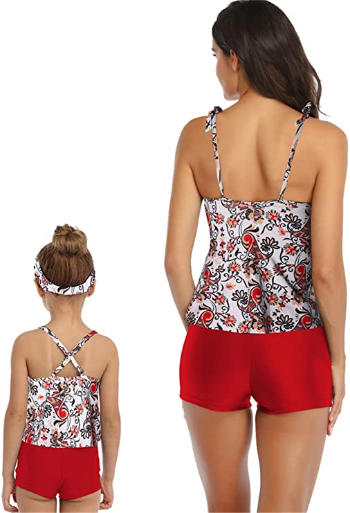 Mommy and Me 2 Piece Red Paisley Tankini