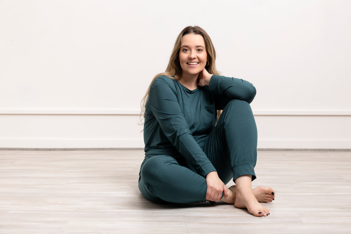 Women Long Sleeve Modal Pajama Set in Evergreen – holiday gift for her, photo 3 of 8