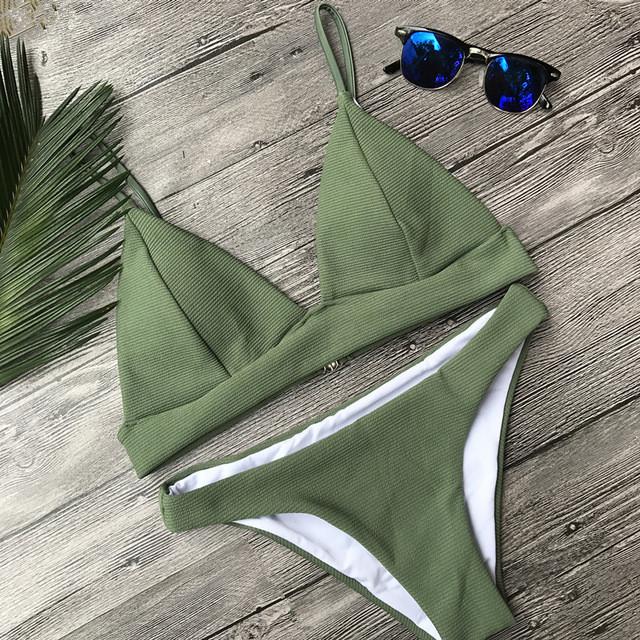 Green Textured Women Bikini Set