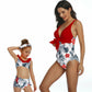 Mommy and Me 2 Piece Bikini Red Floral Swimsuit