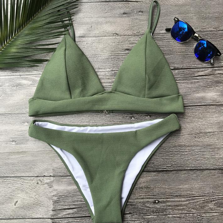 Green Textured Women Bikini Set