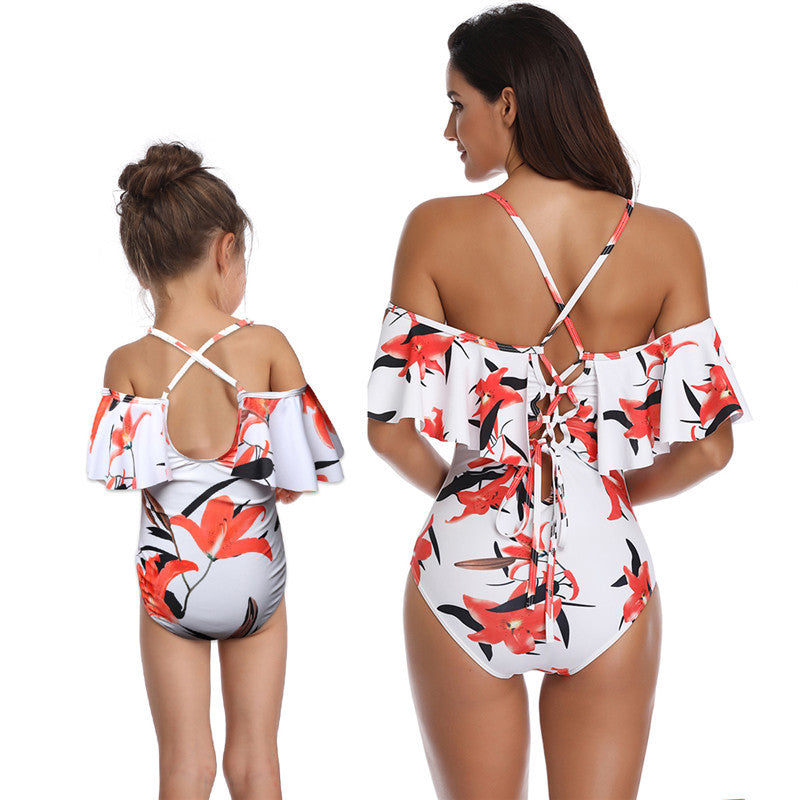 Ruffle Off Shoulder Floral One Piece