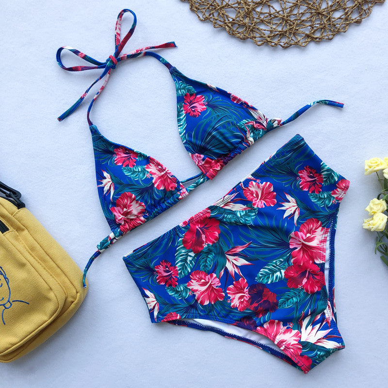 FLORAL BLUE PARADISE HIGH-WAISTED BIKINI