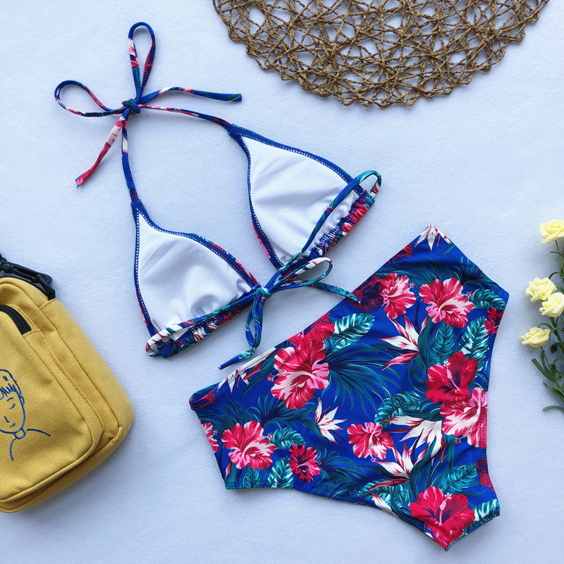 FLORAL BLUE PARADISE HIGH-WAISTED BIKINI