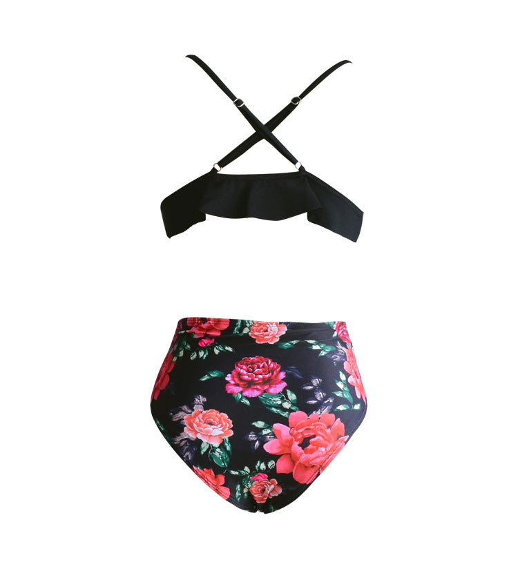 FLORAL BLACK RUFFLE BIKINI