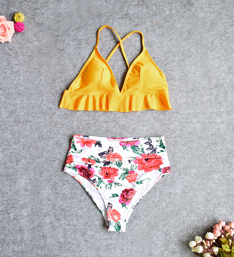 FLORAL YELLOW/WHITE RUFFLE BIKINI