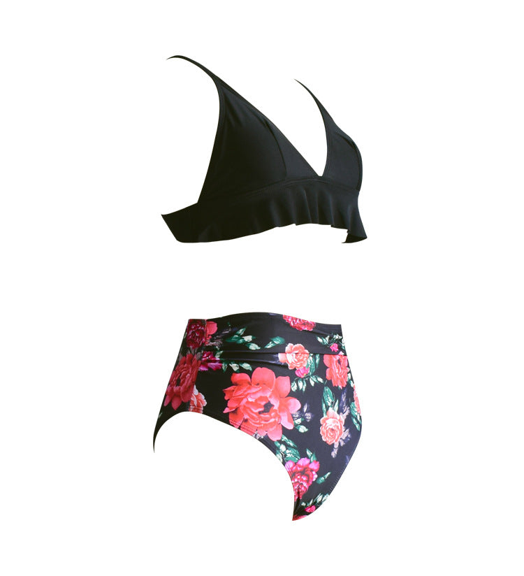 FLORAL BLACK RUFFLE BIKINI