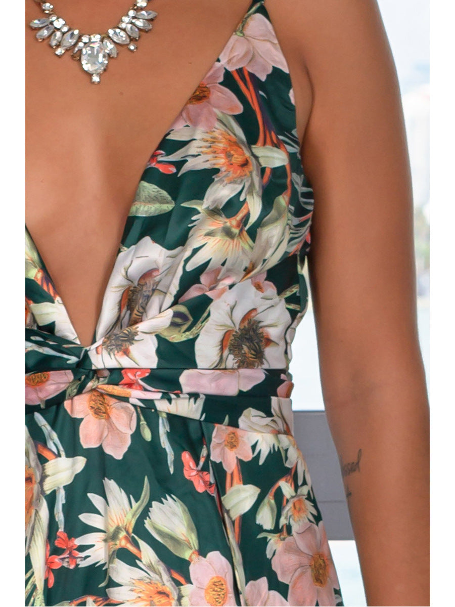 COCKTAIL FLORAL GREEN MAXI DRESS