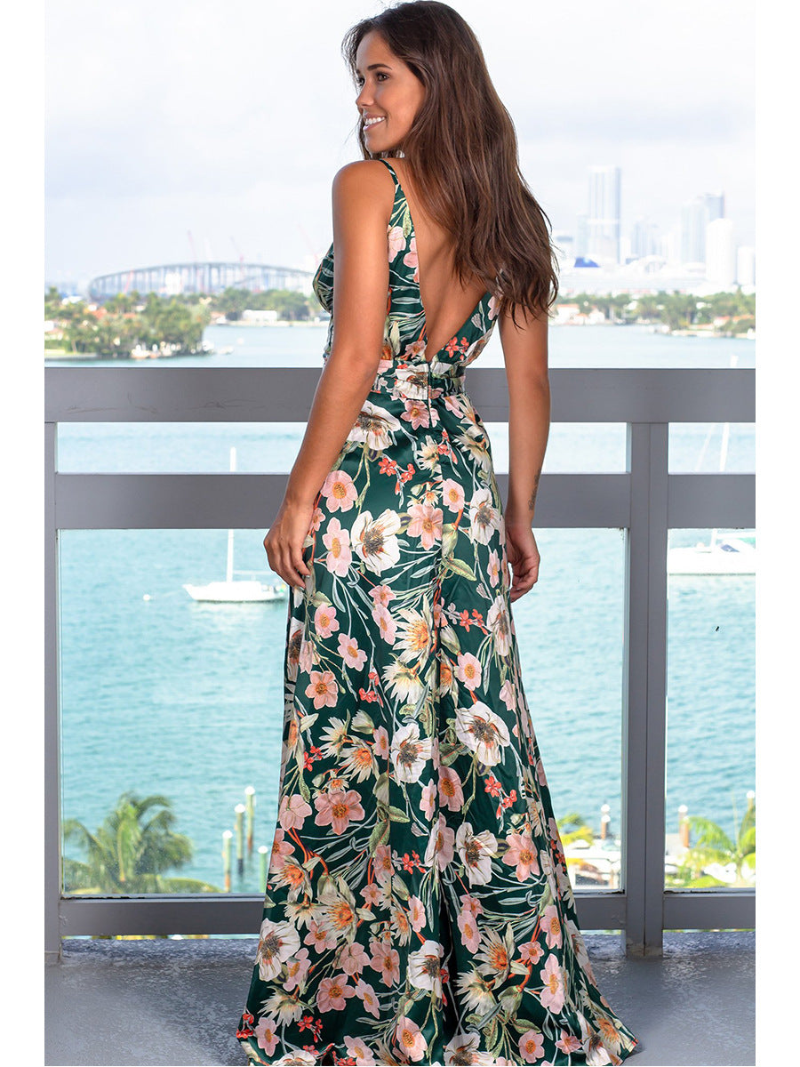 COCKTAIL FLORAL GREEN MAXI DRESS