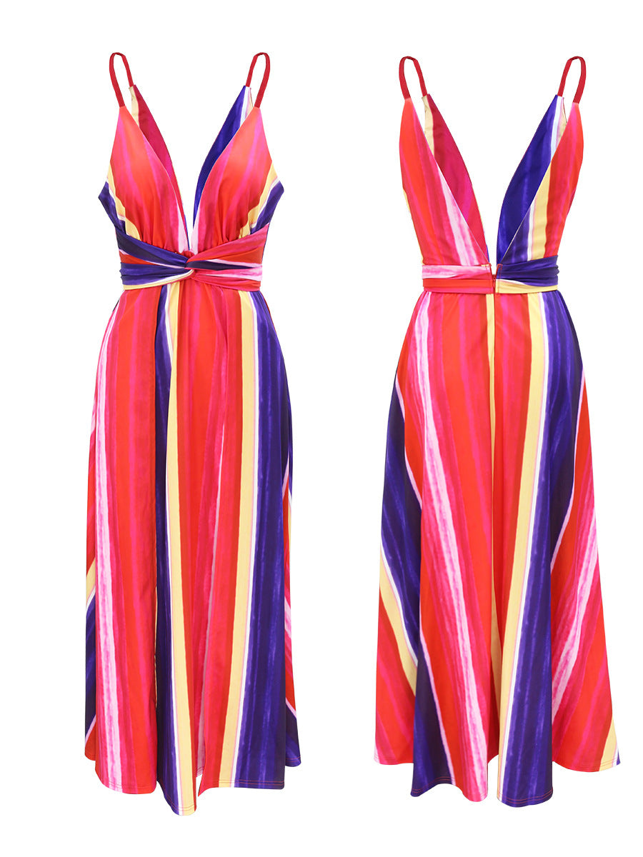 COCKTAIL MAXI DRESS BLUE STRIPE