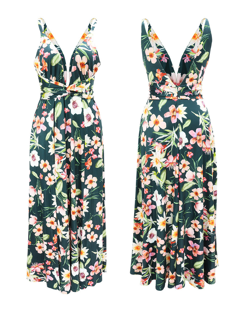 COCKTAIL FLORAL GREEN MAXI DRESS