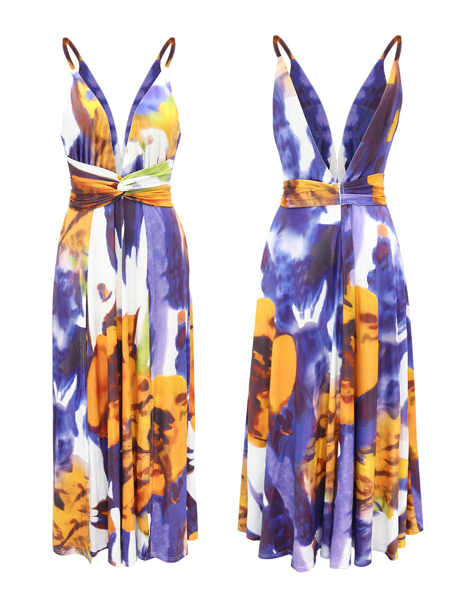 COCKTAIL FLORAL MAXI BLUE DRESS