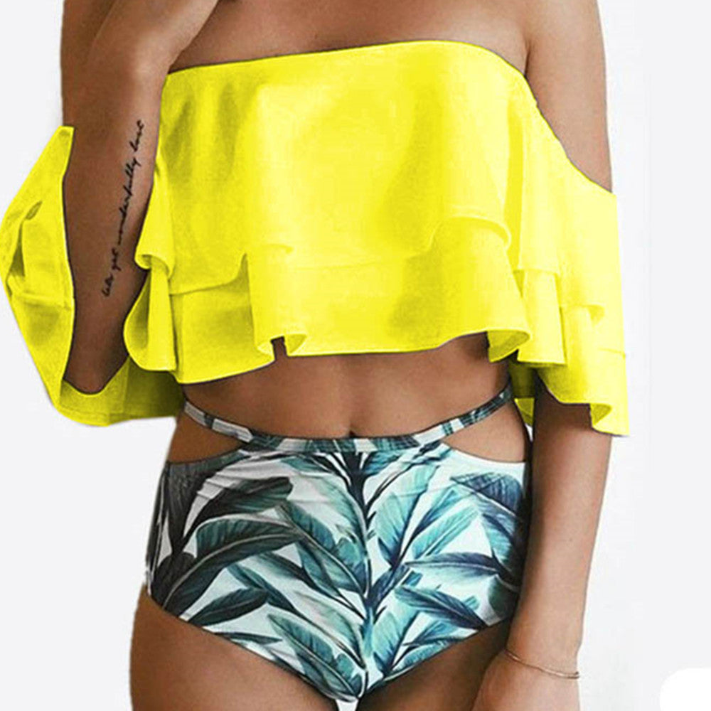 HIGH WAIST OFF SHOULDER RUFFLE BIKINI