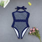 HALTER COLOR-BLOCK ONE PIECE SWIMSUIT