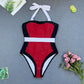 HALTER COLOR-BLOCK ONE PIECE SWIMSUIT