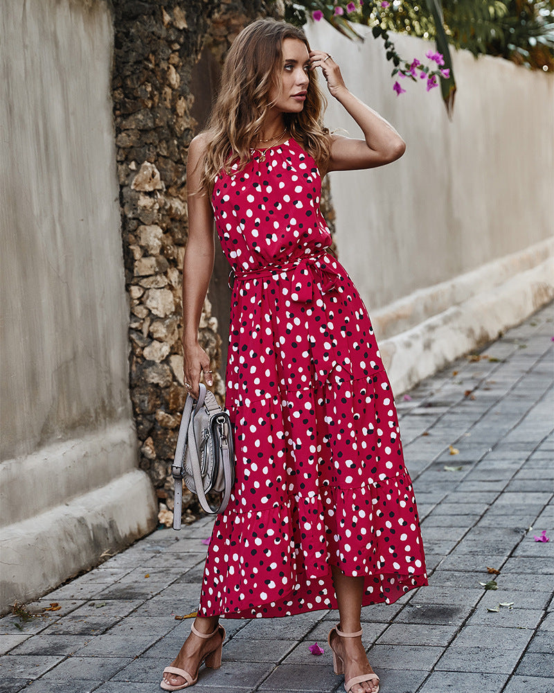 SUMMER POLKA DOT RUFFLE RED DRESS