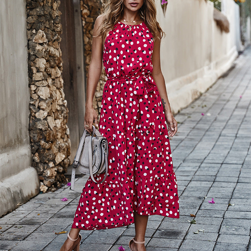 SUMMER POLKA DOT RUFFLE RED DRESS