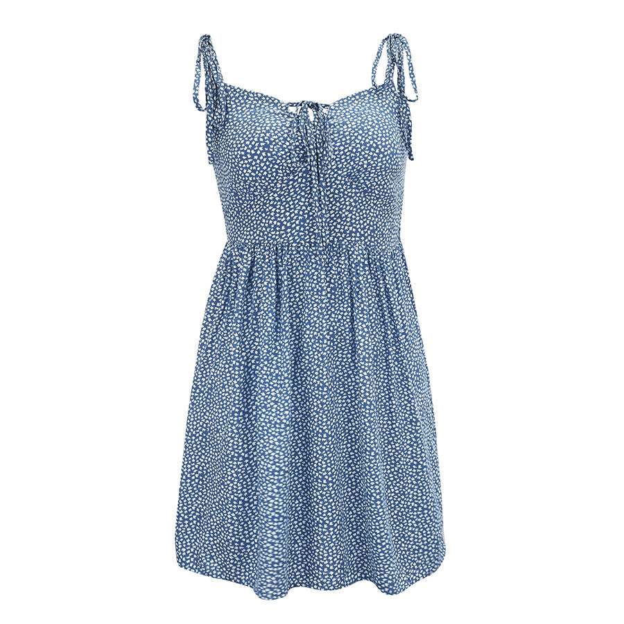 MINI FLORAL SPAGHETTI  STRAP BLUE DRESS