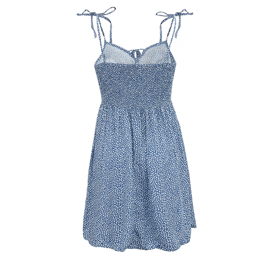 MINI FLORAL SPAGHETTI  STRAP BLUE DRESS