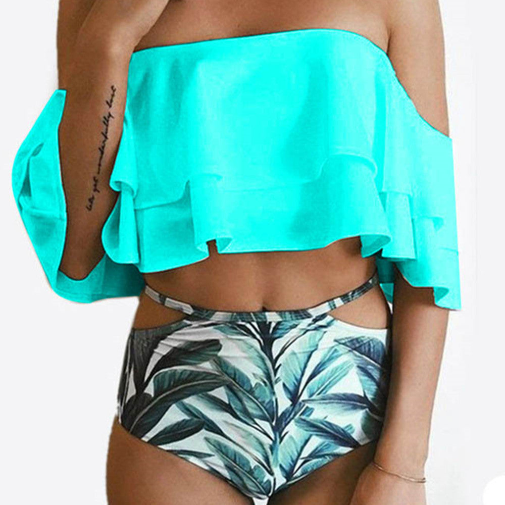 HIGH WAIST OFF SHOULDER RUFFLE BIKINI