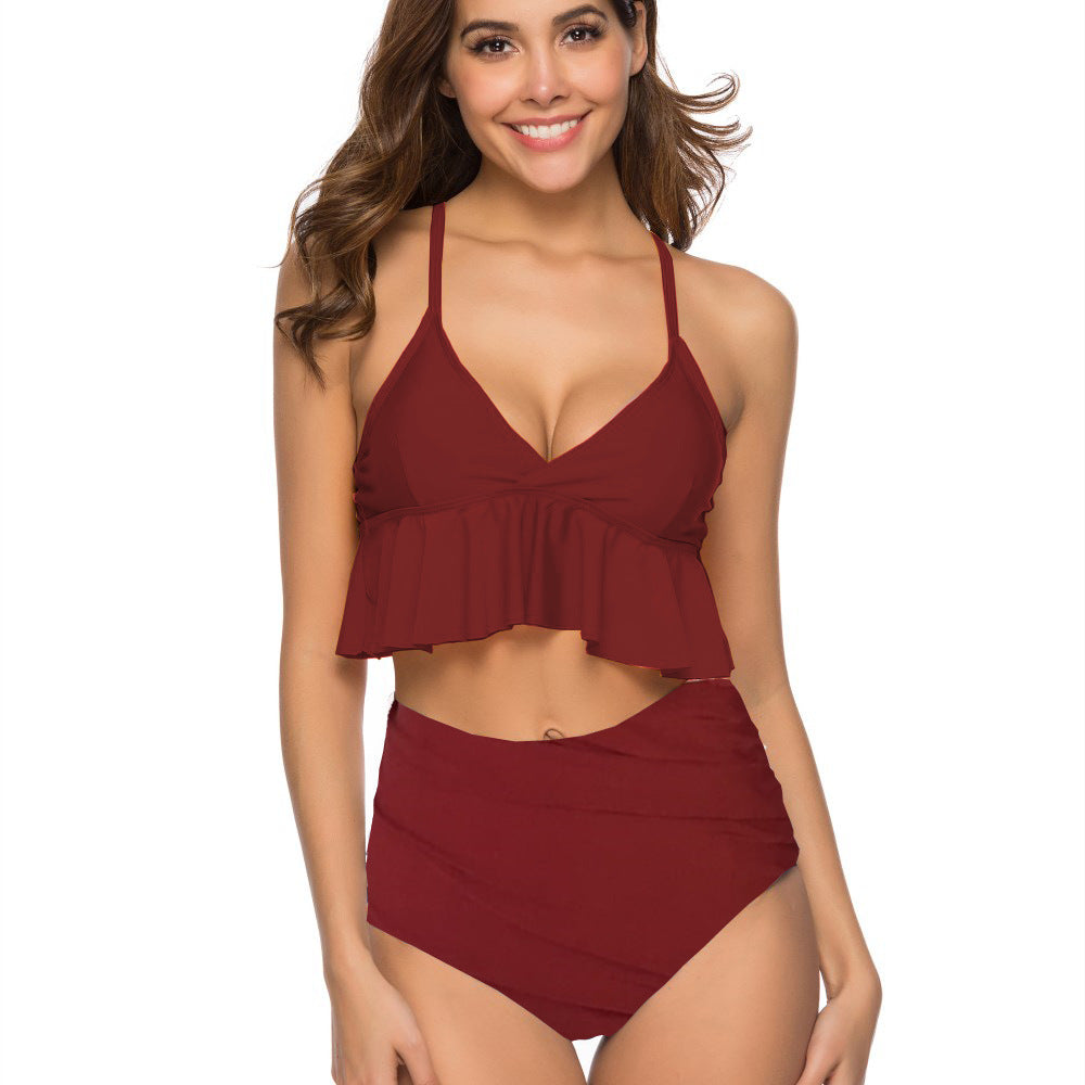 RUFFLE HIGH WAISTED V-NECK  BIKINI