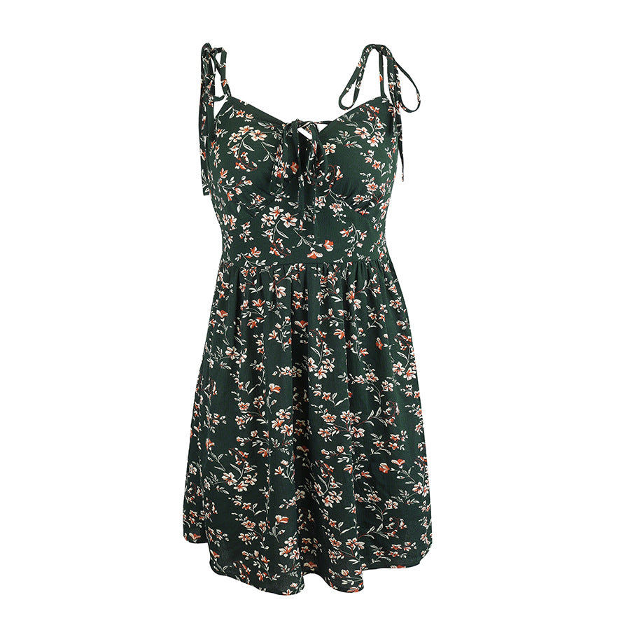 MINI FLORAL GREEN SPAGHETTI STRAP DRESS