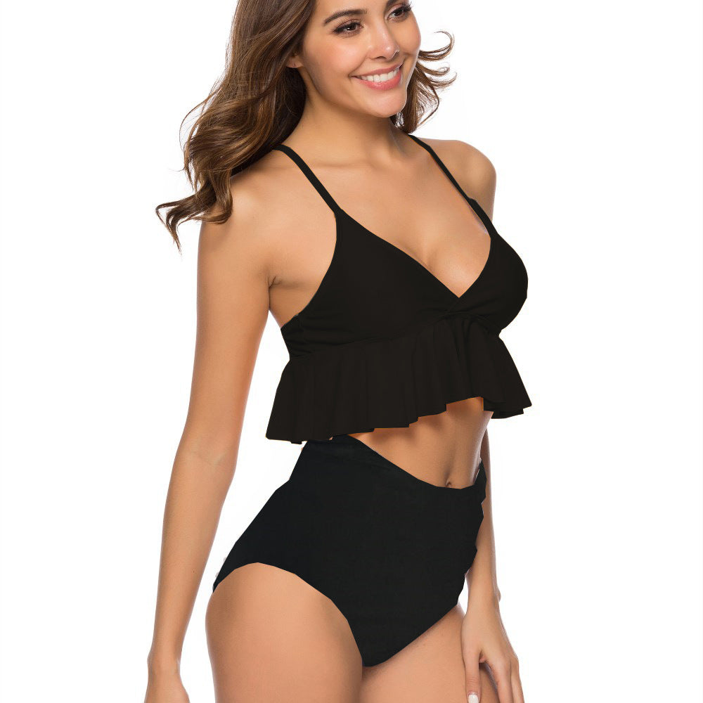 RUFFLE HIGH WAISTED V-NECK  BIKINI