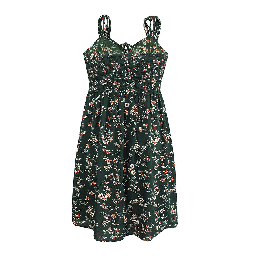 MINI FLORAL GREEN SPAGHETTI STRAP DRESS