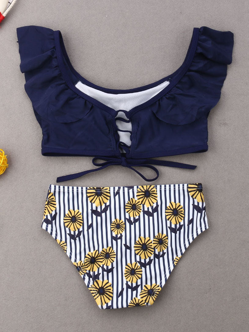 SUNFLOWER NAVY HIGH WAIST BIKINI Swimsuit