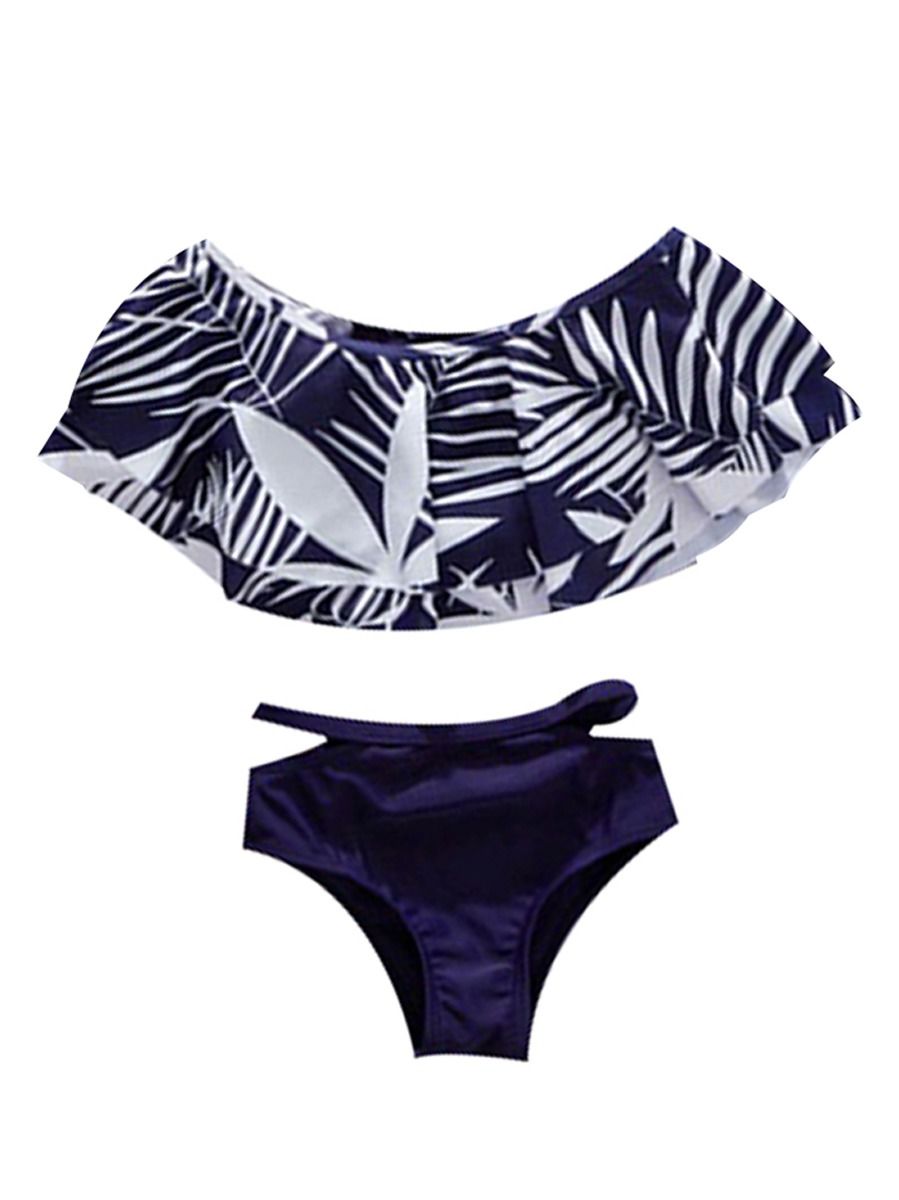 High Waist Ruffle Navy Bikini