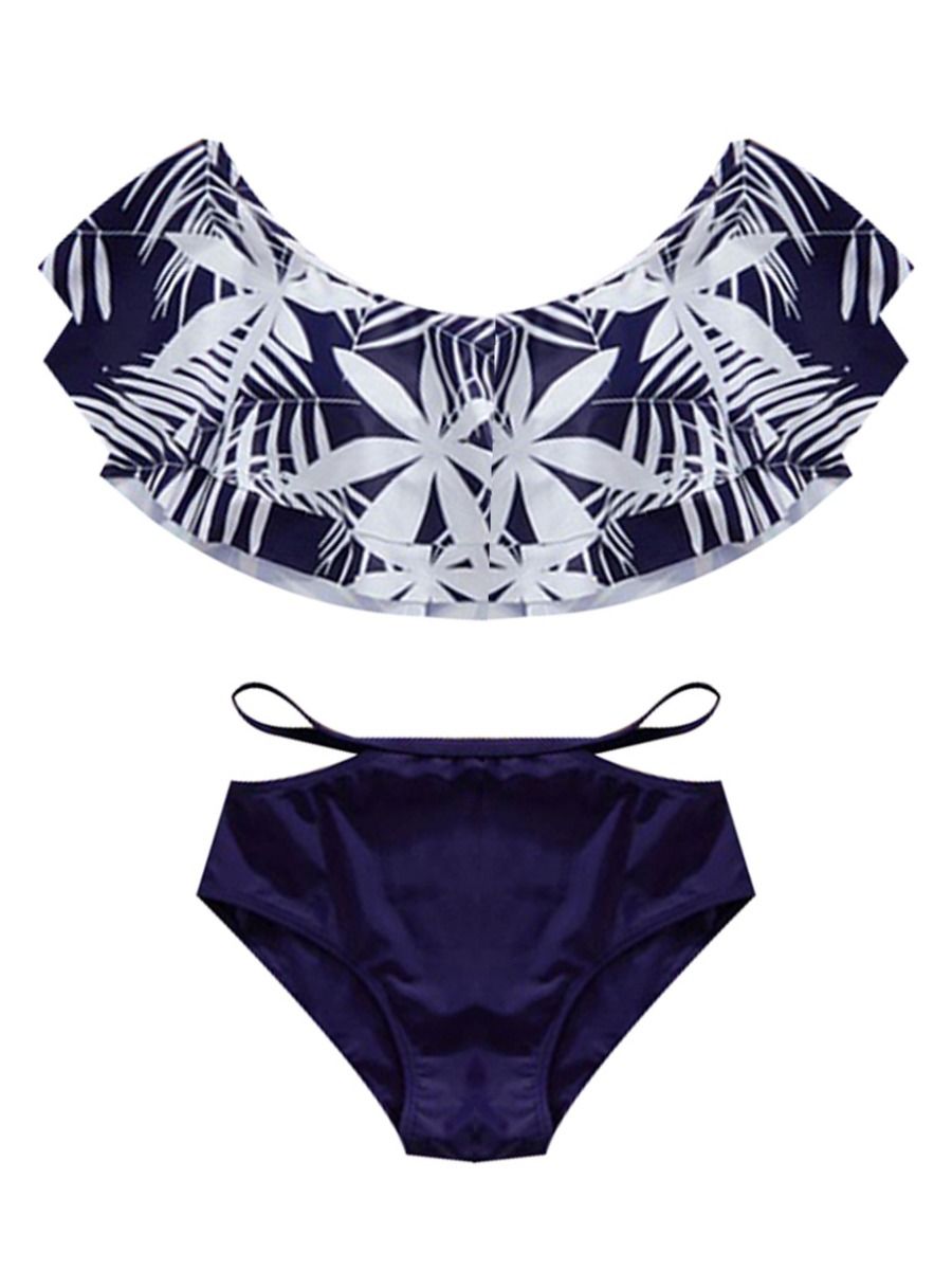 High Waist Ruffle Navy Bikini