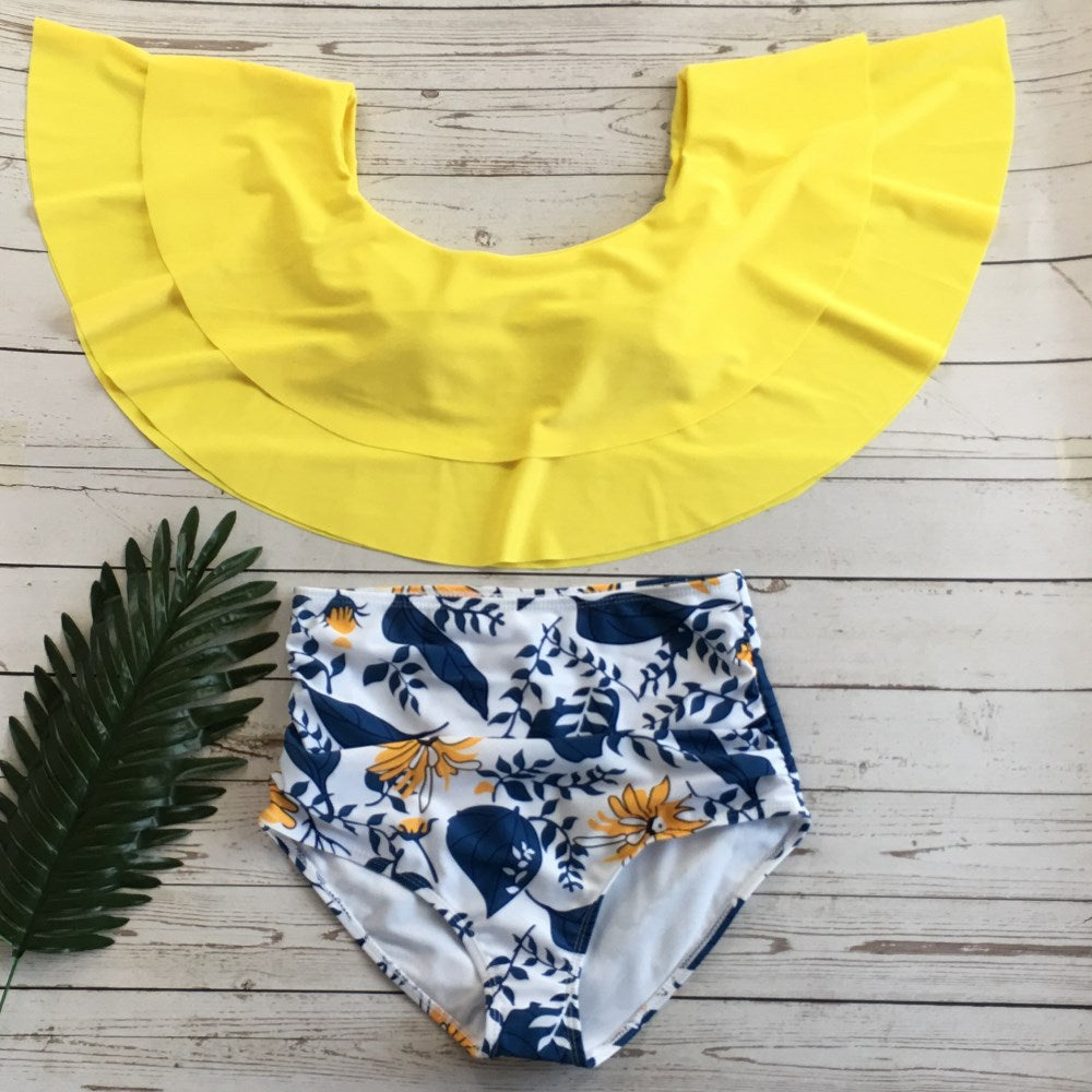 HIGH WAIST OFF SHOULDER RUFFLE BIKINI