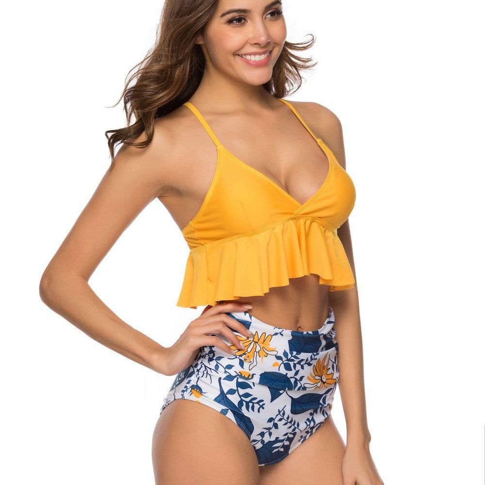 RUFFLE HIGH WAISTED V-NECK  BIKINI