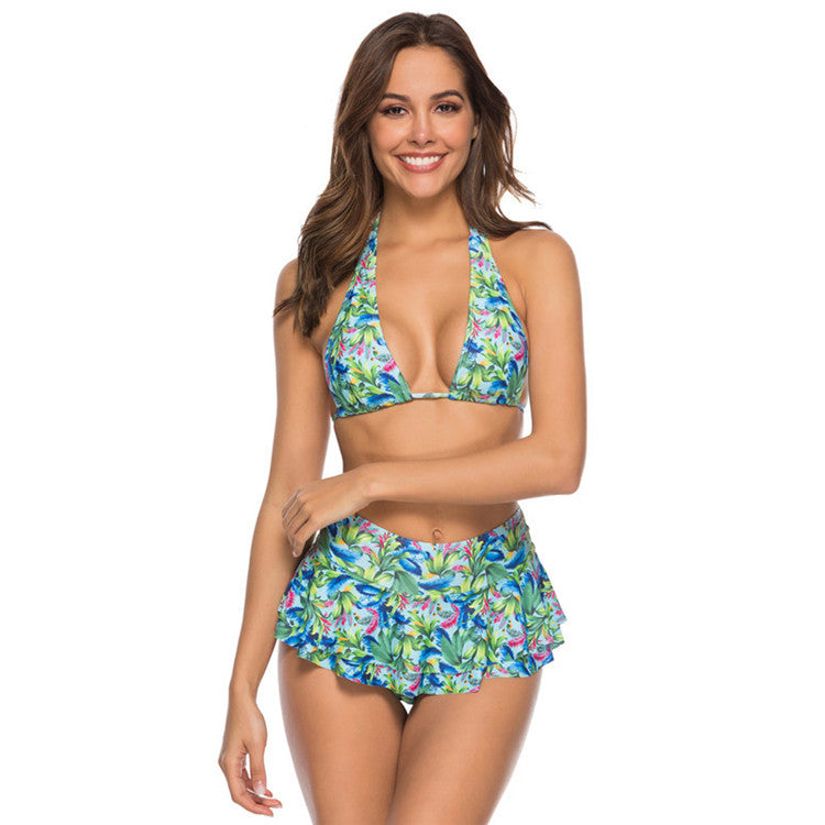 GREEN FLORAL BACKLESS BIKINI