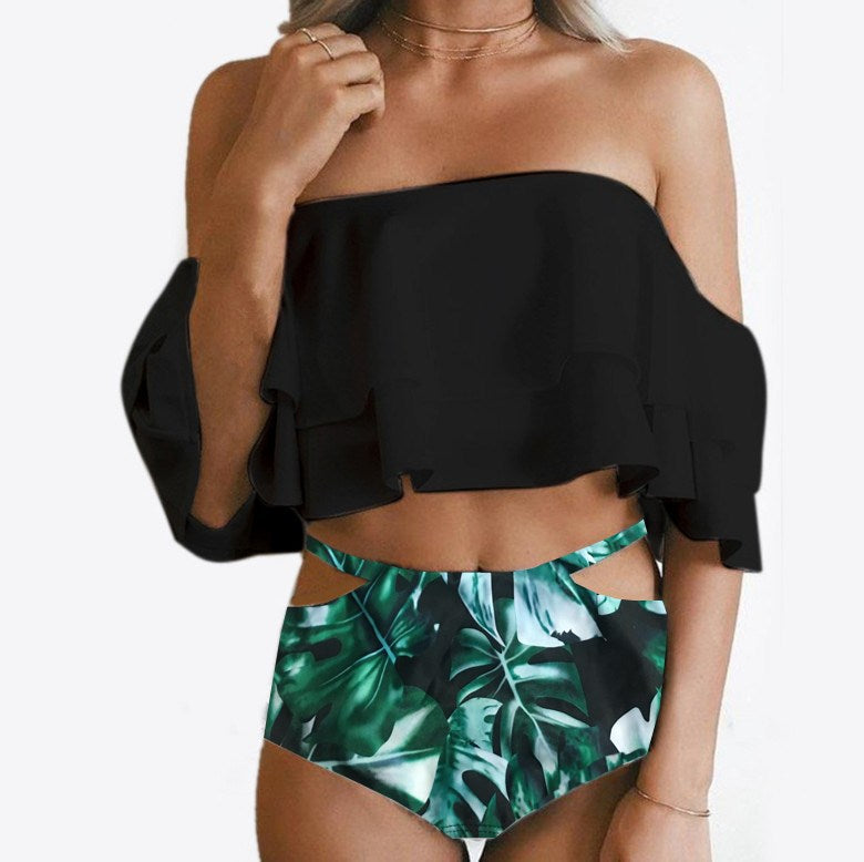 HIGH WAIST OFF SHOULDER RUFFLE BIKINI