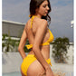 YELLOW HALTER TRIANGLE BIKINI