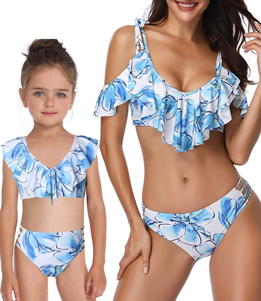 Ruffle V-Neck Two Piece Bikini Set