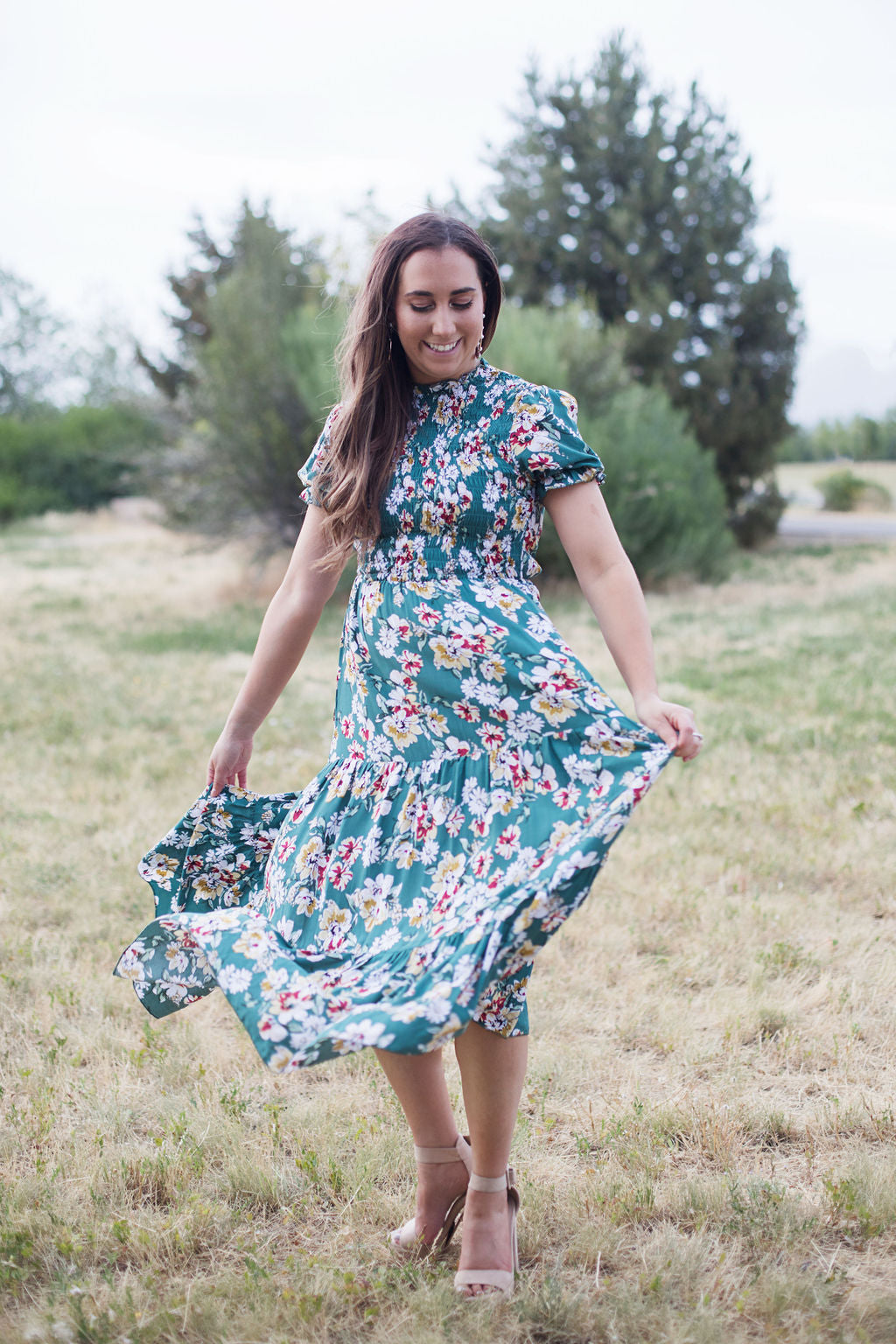 Mira Smoked Floral Midi Dress