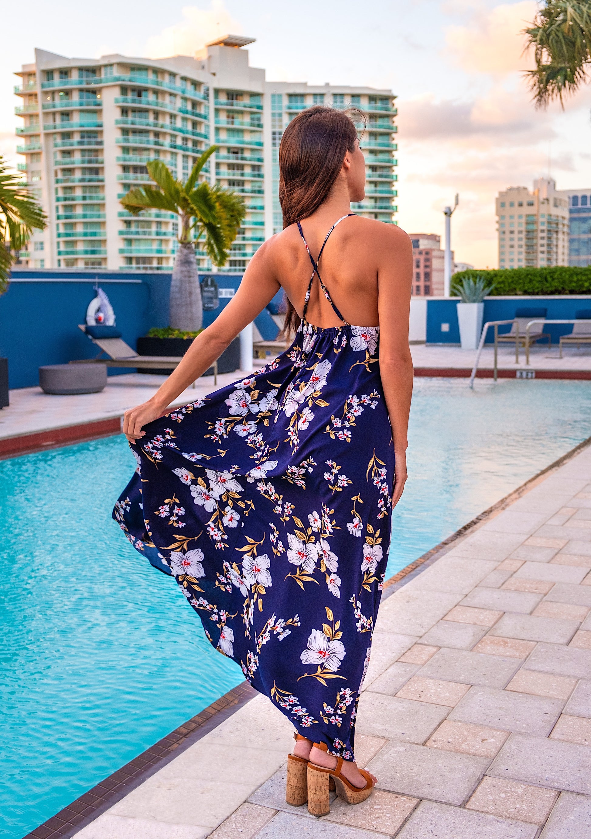 backless maxi dress floral LEO LIN - Fleur Floral Hand-Embroidered Backless Maxi Dress