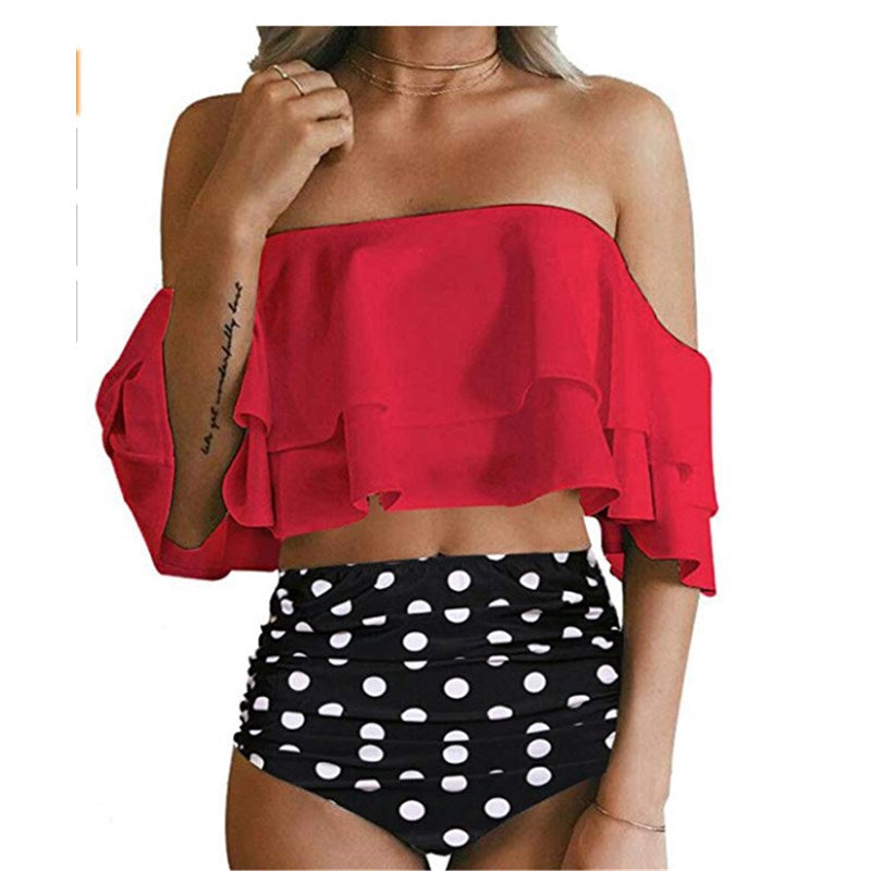 HIGH WAIST OFF SHOULDER RUFFLE BIKINI