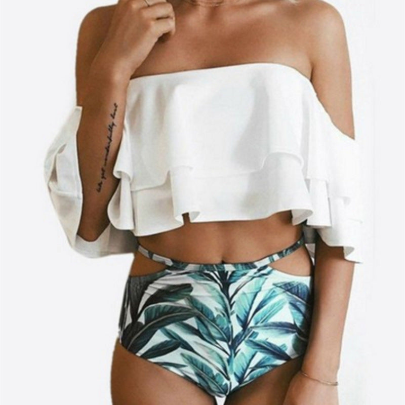 HIGH WAIST OFF SHOULDER RUFFLE BIKINI