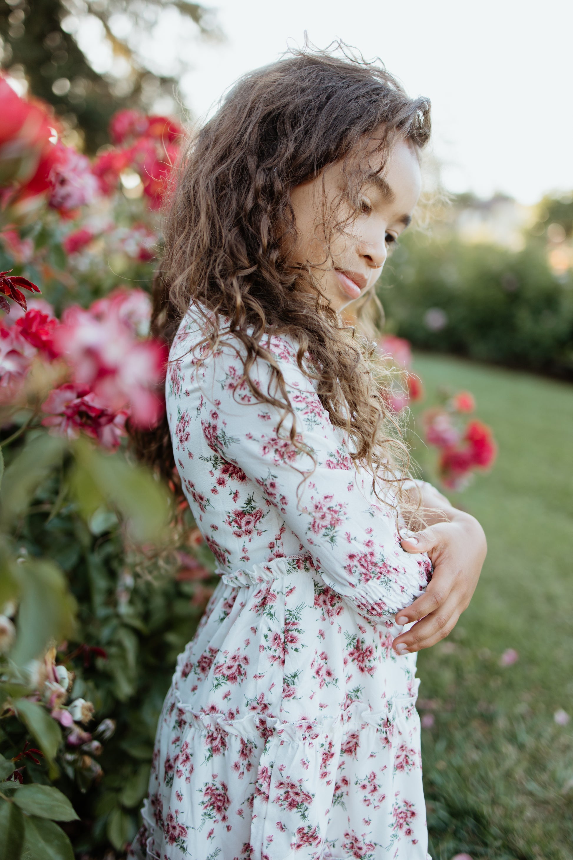 Juliette Girls Floral Button-Down Midi Dress | 3/4 Sleeve Twirl Dress Juliette Girls Floral Button-Down Midi Dress | 3/4 Sleeve Twirl Dress