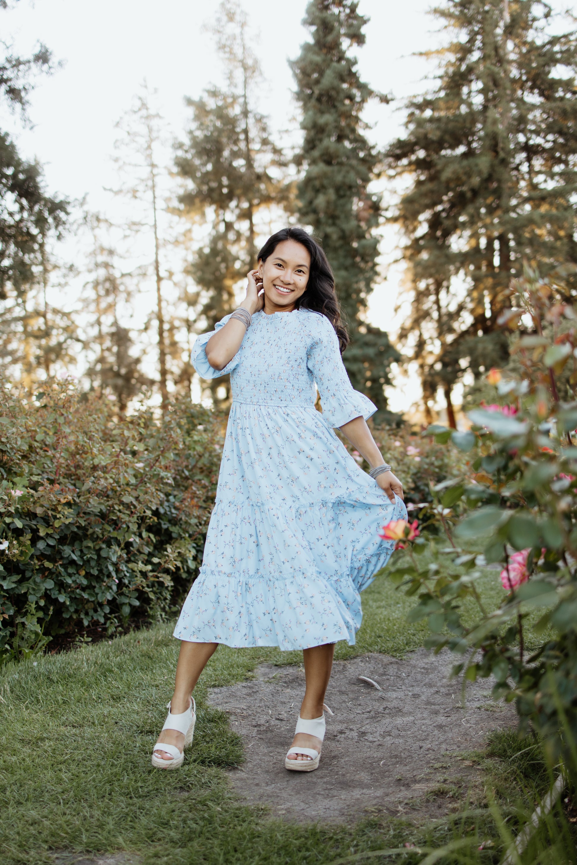 Dahlia Floral Midi Dress - Womens Blue Dress Large Dahlia Floral Midi Dress - Womens Blue Dress Large